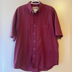 Wrangler Button Down Shirt Plaid‎ Red Blue Large Short Sleeve Western Casual